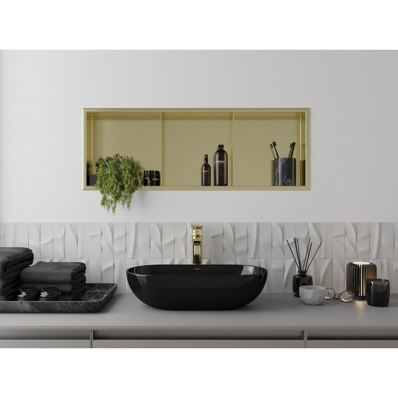 Mexen X-Wall-R výklenková polica s lemom a policou 90 x 30 cm, zlatá brúsená - 1950903010S