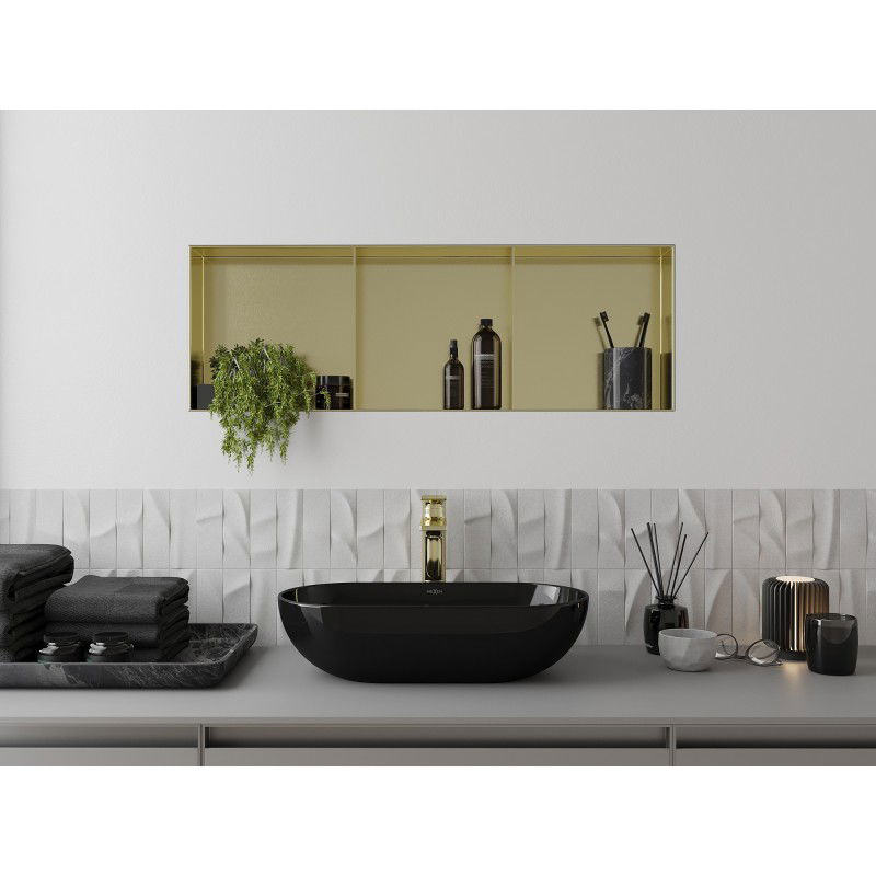 Mexen X-Wall-NR nástenná polica bez lemovania s policou 90 x 30 cm, zlatá brúsená - 1951903010S