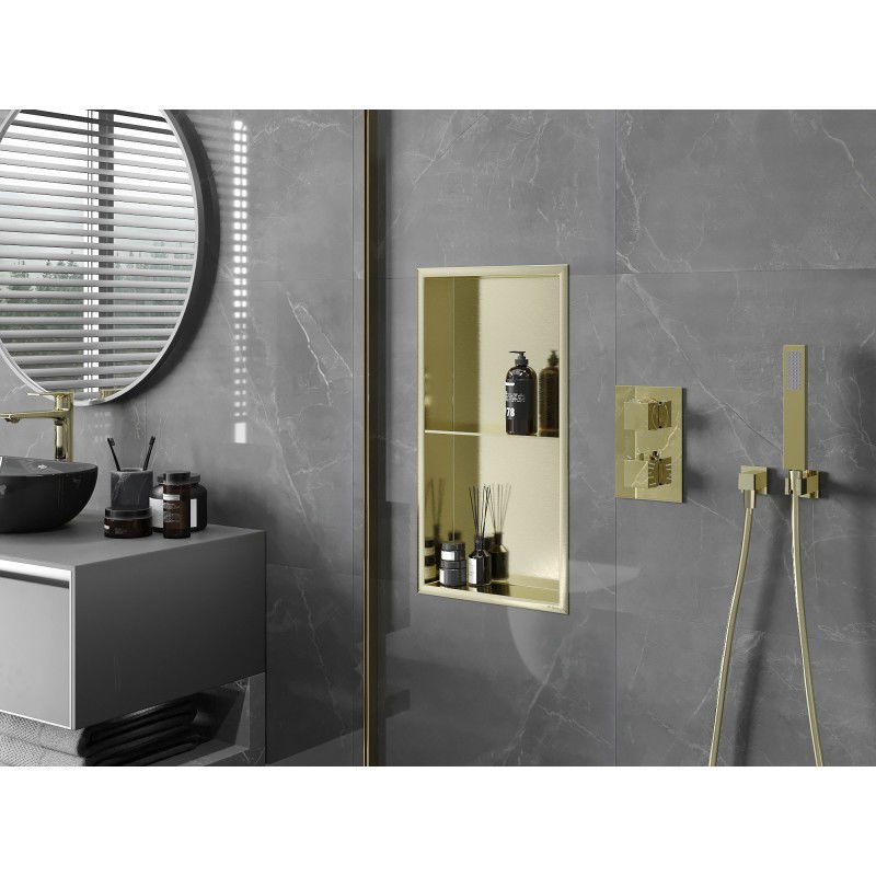 Mexen X-Wall-R výklenková polica s golierom a policou 60 x 30 cm, zlatá kartáčovaná - 1950603010S