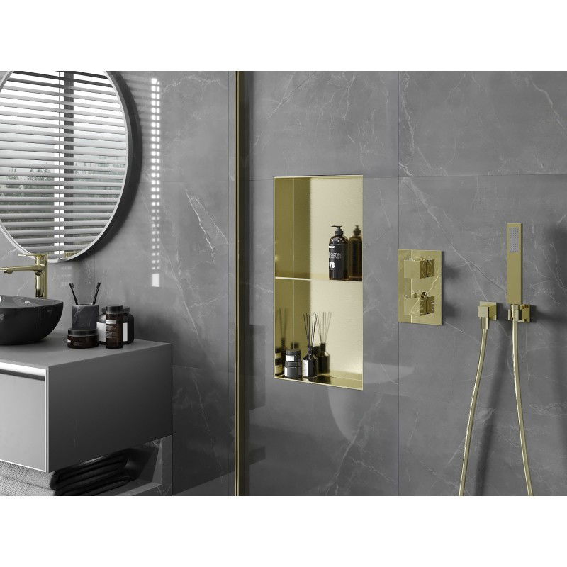 Mexen X-Wall-NR nástenná polica bez priehradky s poličkou 60 x 30 cm, zlatá kefovaná - 1951603010S