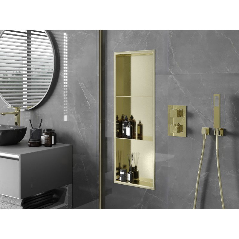 Mexen X-Wall-R výklenková polica s lemom a policou 90 x 30 cm, zlatá brúsená - 1950903010S