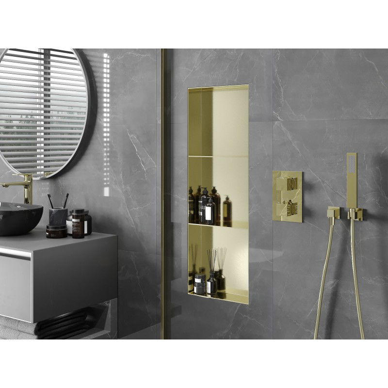 Mexen X-Wall-NR nástenná polica bez lemovania s policou 90 x 30 cm, zlatá brúsená - 1951903010S