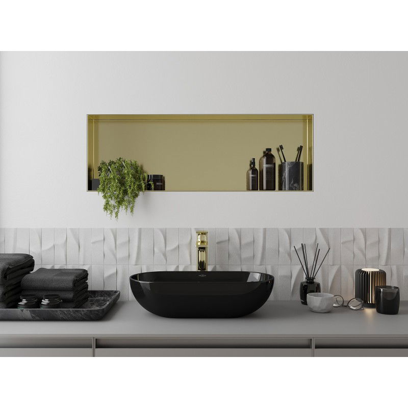 Mexen X-Wall-NR výklenková polica bez príruby 90 x 30 cm, zlatá kartáčovaná - 1951903010