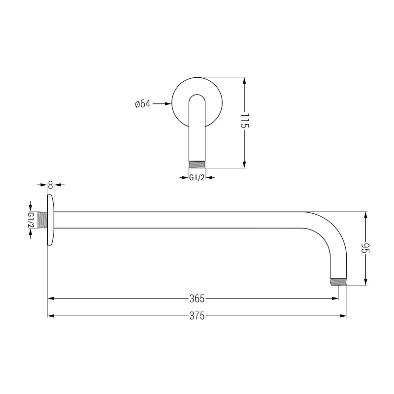 Mexen nástenné sprchové rameno 40 cm, brúsená gun gray - 79211-66