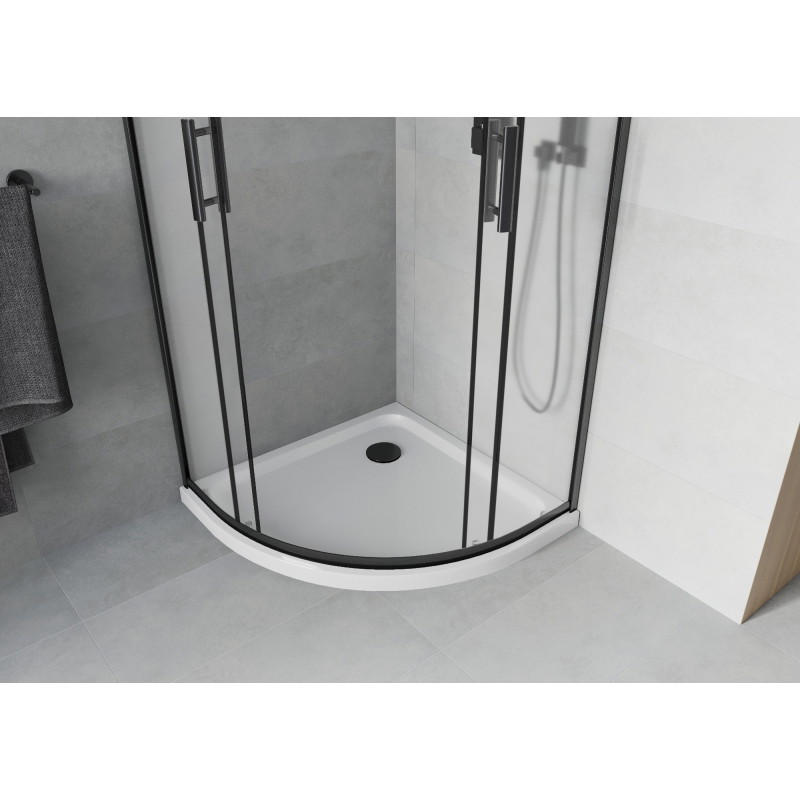 Mexen Rio sprchová kabína polkruhová 90 x 90 cm, matný, čierny + vanička Flat, biely - 863-090-090-70-30-4110B