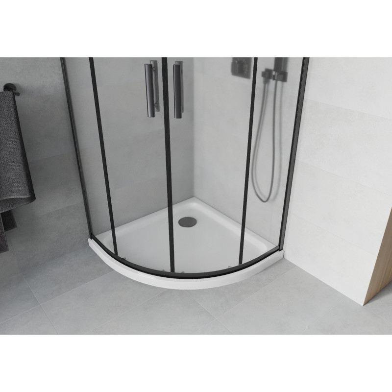 Mexen Rio sprchová kabína polkruhová 80 x 80 cm, zamat, čierna + sprchová vanička Flat, biela - 863-080-080-70-30-4110B