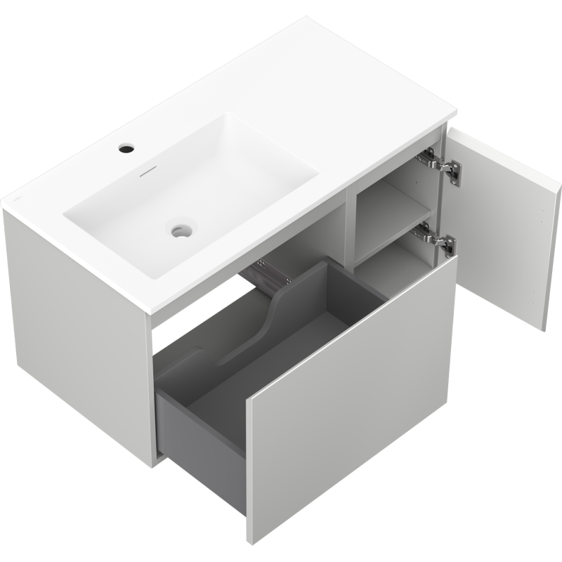 Mexen Orio kúpeľňová skrinka 90 cm s umývadlom Otis ľavým, 1S, 1D, sivá matná/biela matná - 91A13-09047-3-BBFF62-W18L01