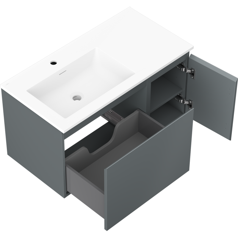 Mexen Orio kúpeľňová skrinka 90 cm s umývadlom Otis ľavým, 1S, 1D, grafit mat/biela mat - 91A13-09047-3-BBFF66-W18L01