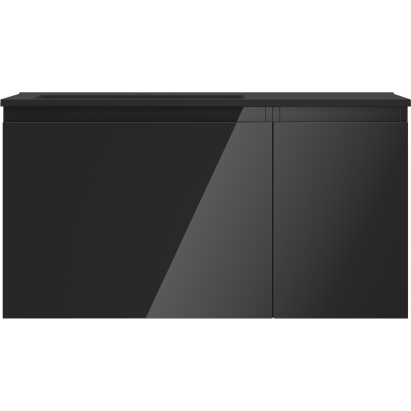 Mexen Orio kúpeľňová skrinka 90 cm s umývadlom Otis ľavým, 1S, 1D, čierny lesk/čierny mat - 91A13-09047-3-BBFF70-W18L71