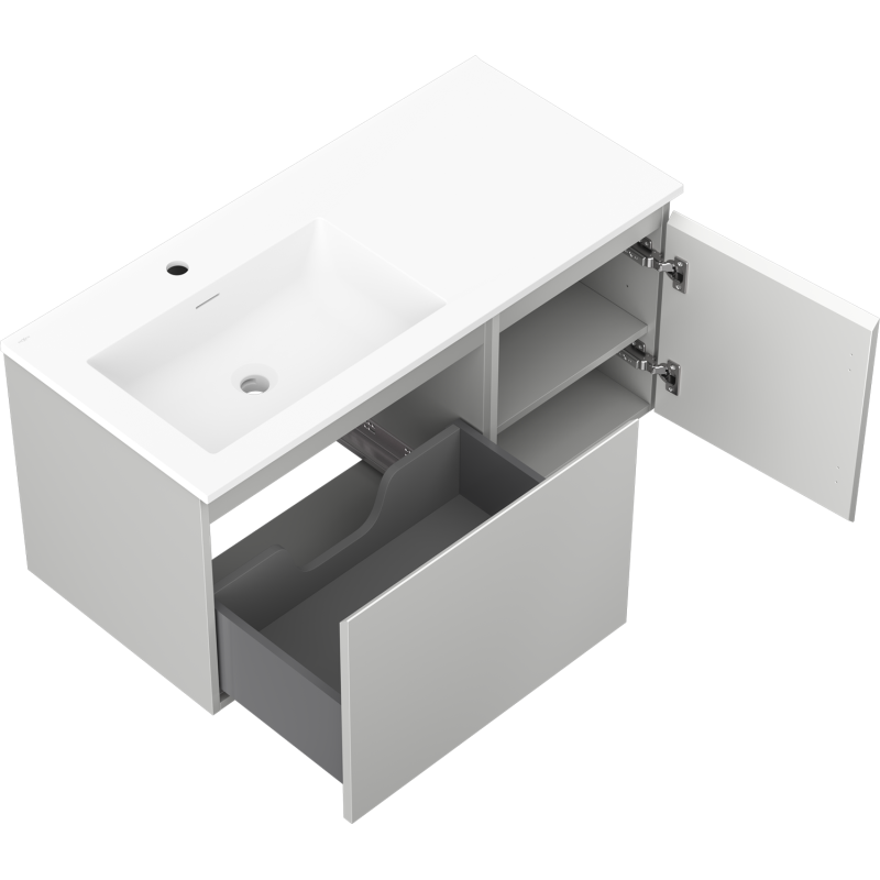 Mexen Orio kúpeľňová skrinka 100 cm s umývadlom Otis ľavou, 1S, 1D, sivá matná/biela matná - 91A13-10047-3-BBFF62-W18L01