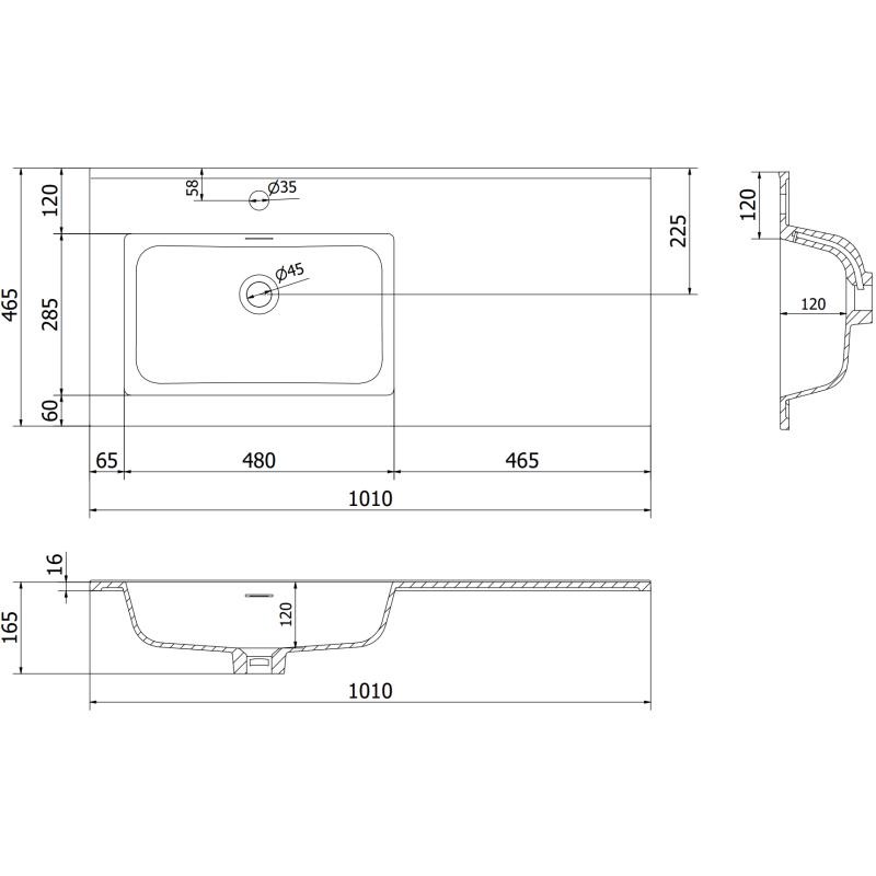Mexen Orio kúpeľňová skrinka 100 cm s umývadlom Otis ľavé, 1S, 1D, grafit mat/biela mat - 91A13-10047-3-BBFF66-W18L01
