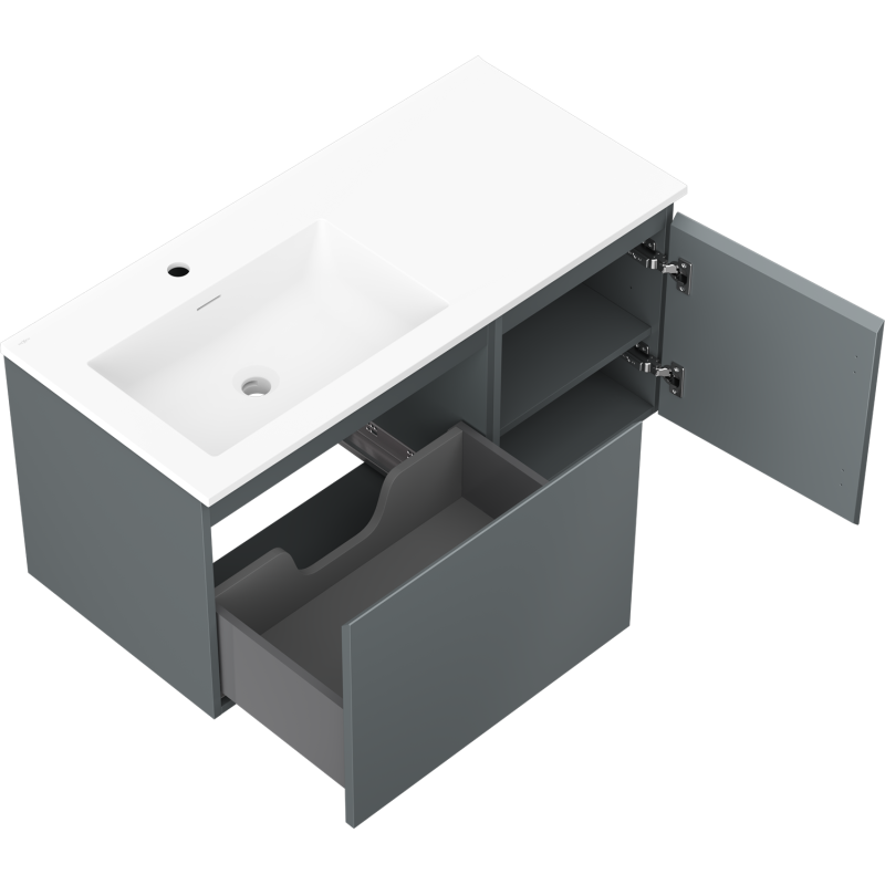 Mexen Orio kúpeľňová skrinka 100 cm s umývadlom Otis ľavé, 1S, 1D, grafit mat/biela mat - 91A13-10047-3-BBFF66-W18L01