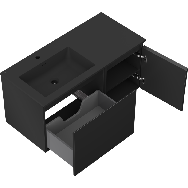 Mexen Orio kúpeľňová skrinka 100 cm s umývadlom Otis ľavým, 1S, 1D, čierna mat - 91A13-10047-3-BBFF71-W18L71