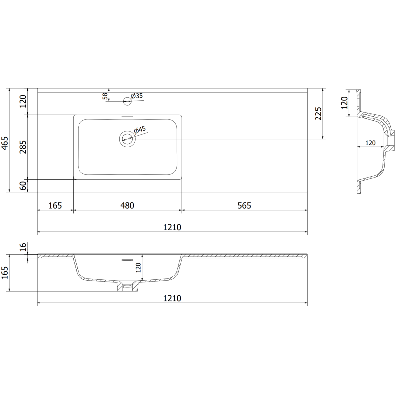 Mexen Orio skrinka do kúpeľne 120 cm s umývadlom Otis ľavá, 1S, 1D, grafit mat/biela mat - 91A13-12047-3-BBFF66-W18L01
