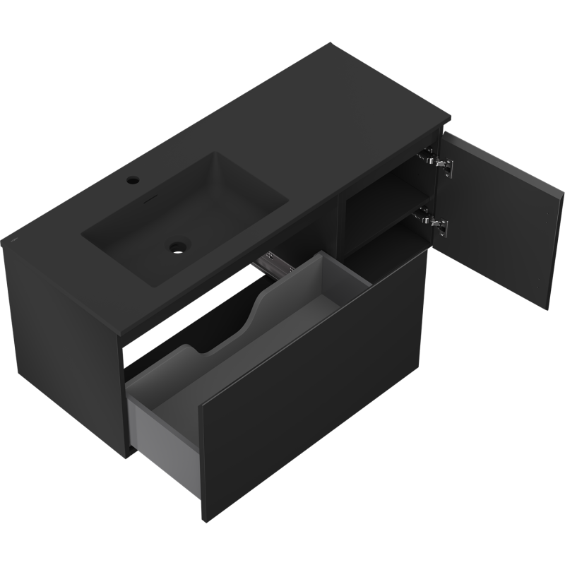 Mexen Orio kúpeľňová skrinka 120 cm s umývadlom Otis ľavým, 1S, 1D, čierna mat - 91A13-12047-3-BBFF71-W18L71