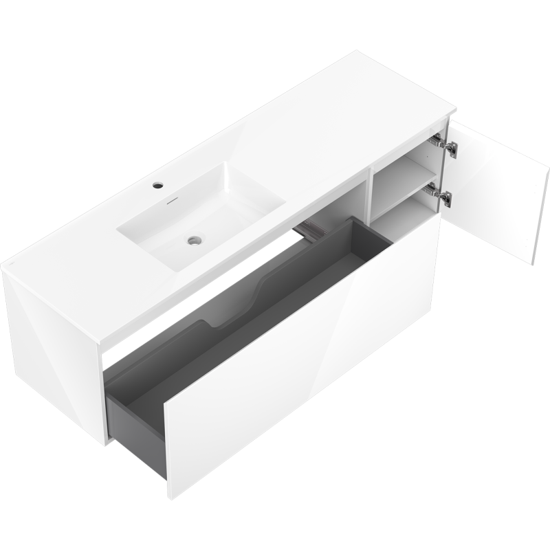 Mexen Orio kúpeľňová skrinka 160 cm s umývadlom Otis ľavým, 1S, 1D, biela lesk - 91A13-16047-3-BBFF00-W18L00