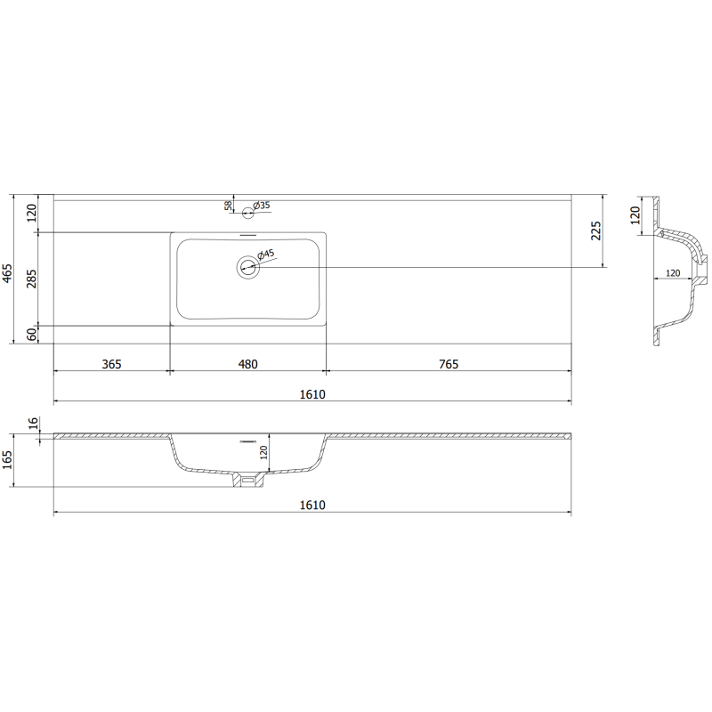 Mexen Orio kúpeľňová skrinka 160 cm s umývadlom Otis ľavým, 1S, 1D, biela lesk - 91A13-16047-3-BBFF00-W18L00