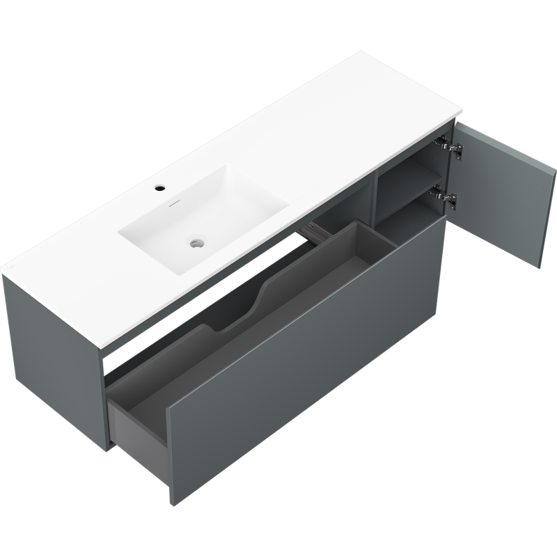 Mexen Orio kúpeľňová skrinka 160 cm s umývadlom Otis ľavým, 1S, 1D, grafit mat/biely mat - 91A13-16047-3-BBFF66-W18L01