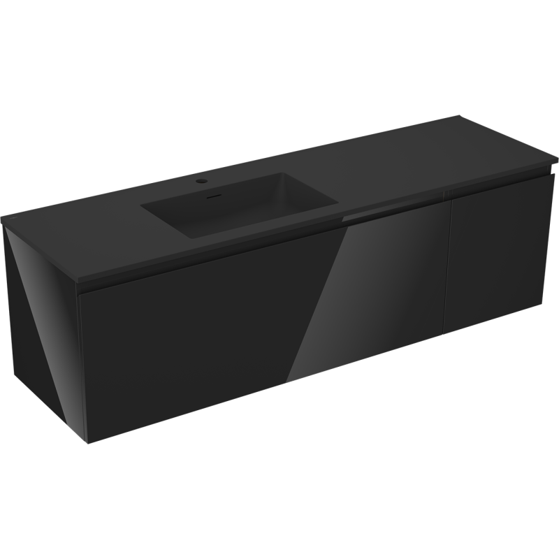 Mexen Orio kúpeľňová skrinka 160 cm s ľavým umývadlom Otis, 1S, 1D, čierny lesk/čierny mat - 91A13-16047-3-BBFF70-W18L71
