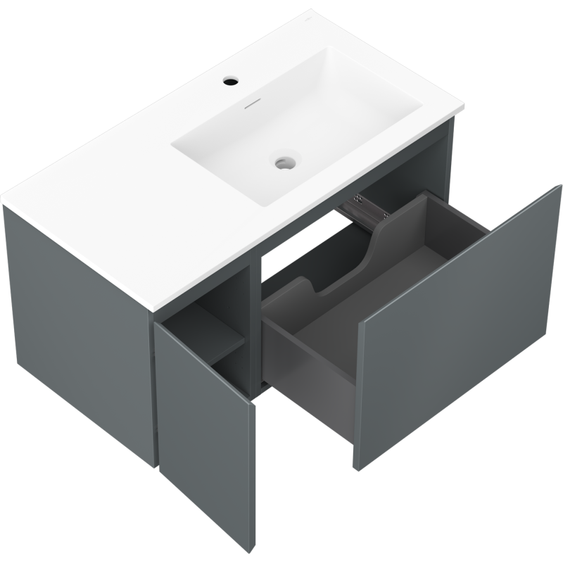 Mexen Orio kúpeľňová skrinka 90 cm s umývadlom Otis pravá, 1S, 1D, grafit mat/biela mat - 91A13-09047-3-BBFF66-W18P01