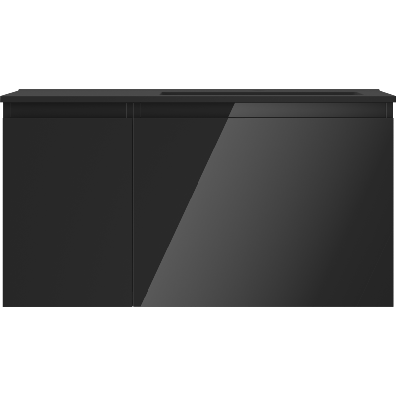 Mexen Orio kúpelňová skrinka 90 cm s umývadlom Otis pravým, 1S, 1D, čierny lesk/čierny mat - 91A13-09047-3-BBFF70-W18P71