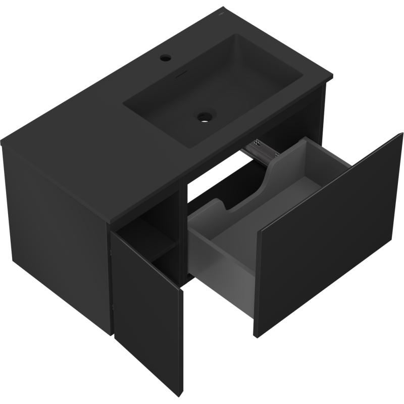 Mexen Orio kúpeľňová skrinka 90 cm s umývadlom Otis pravá, 1S, 1D, čierna mat - 91A13-09047-3-BBFF71-W18P71