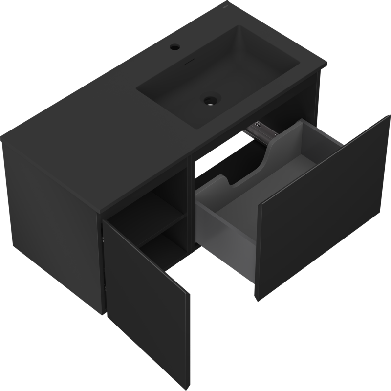 Mexen Orio kúpeľňová skrinka 100 cm s umývadlom Otis vpravo, 1S, 1D, čierna matná - 91A13-10047-3-BBFF71-W18P71