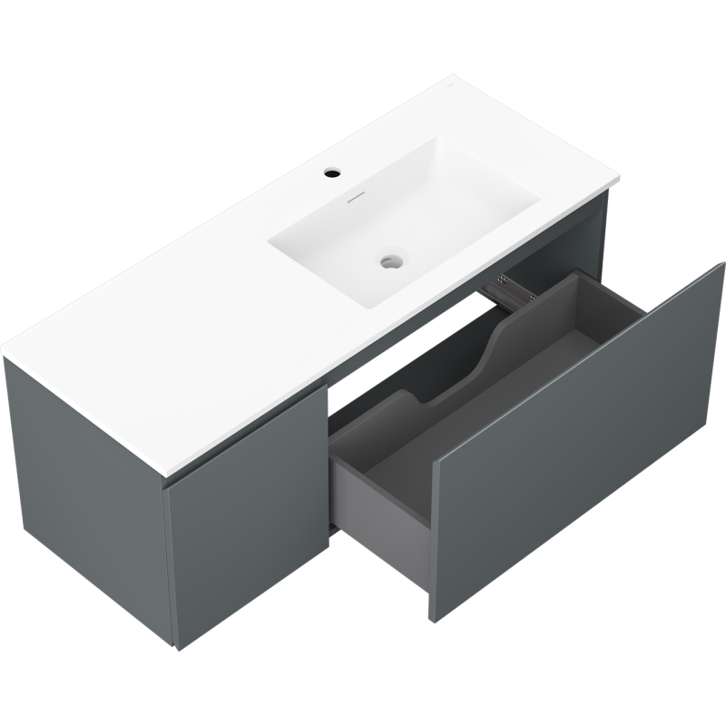 Mexen Orio kúpeľňová skrinka 120 cm s umývadlom Otis pravá, 1S, 1D, grafit matná/biela matná - 91A13-12047-3-BBFF66-W18P01