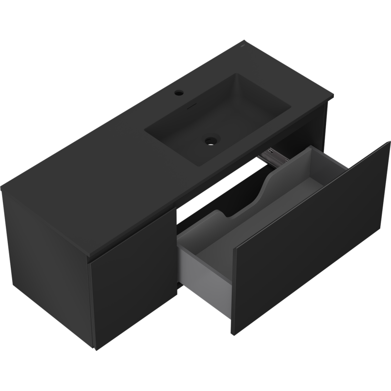 Mexen Orio kúpeľňová skrinka 120 cm s umývadlom Otis pravým, 1S, 1D, čierna mat - 91A13-12047-3-BBFF71-W18P71