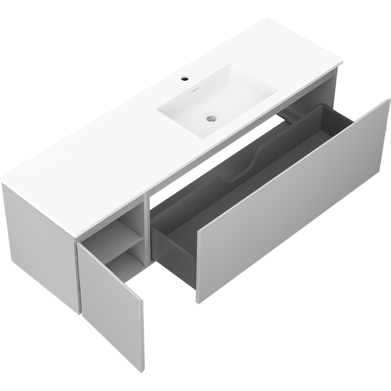 Mexen Orio kúpeľňová skrinka 160 cm s pravým umývadlom Otis, 1S, 1D, sivý mat/biely mat - 91A13-16047-3-BBFF62-W18P01