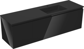 Mexen Orio kúpeľňová skrinka 160 cm s umývadlom Otis pravá, 1S, 1D, čierny lesk/čierny mat - 91A13-16047-3-BBFF70-W18P71