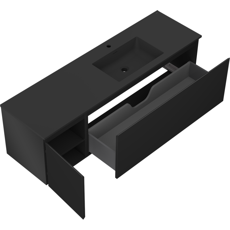 Mexen Orio kúpeľňová skrinka 160 cm s umývadlom Otis pravým, 1S, 1D, čierna matná - 91A13-16047-3-BBFF71-W18P71