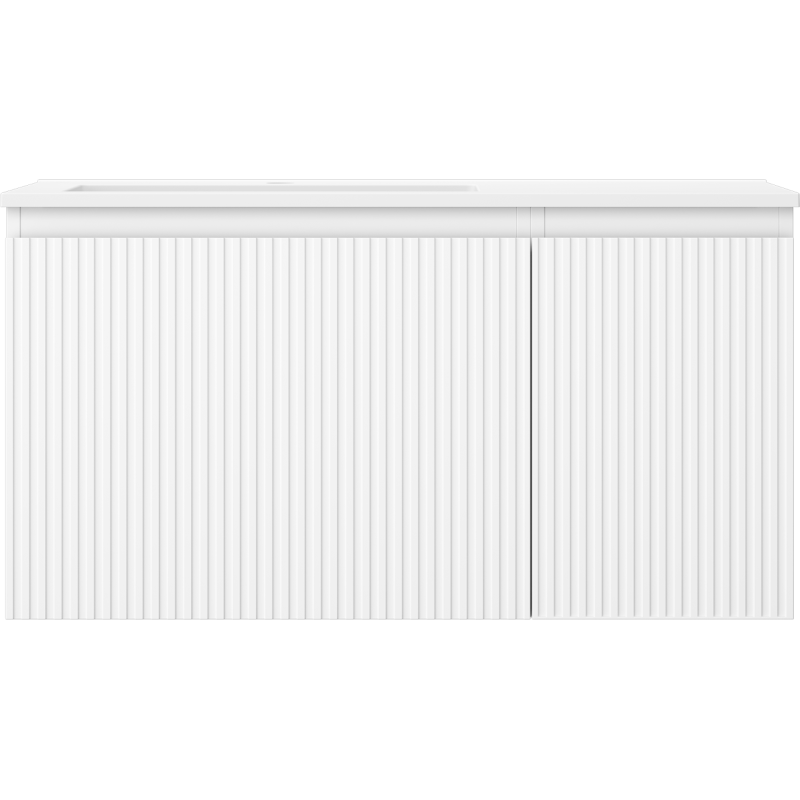 Mexen Rivel kúpeľňová skrinka 90 cm s umývadlom Otis ľavá, 1S, 1D, rýhovaná, biela matná - 91A23-09047-3-BBFF01-W18L01