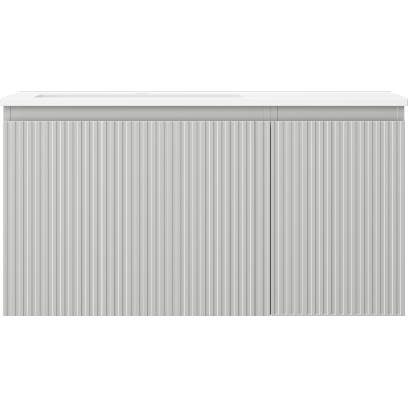 Mexen Rivel kúpeľňová skrinka 90 cm s umývadlom Otis ľavá, 1S, 1D, ryhovaná, sivá matná/biela matná