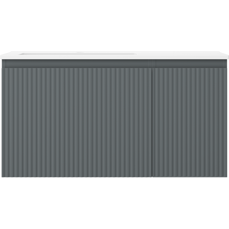 Mexen Rivel kúpeľňová skrinka 90 cm s umývadlom Otis ľavou, 1S, 1D, ryhovaná, grafit mat/biela mat - 91A23-09047-3-BBFF66-W18L01