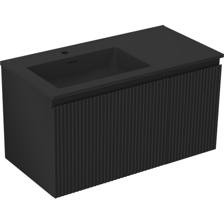 Mexen Rivel kúpeľňová skrinka 90 cm s umývadlom Otis ľavým, 1S, 1D, ryhovaná, čierna mat - 91A23-09047-3-BBFF71-W18L71