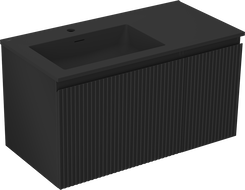 Mexen Rivel kúpeľňová skrinka 90 cm s umývadlom Otis ľavým, 1S, 1D, ryhovaná, čierna mat - 91A23-09047-3-BBFF71-W18L71