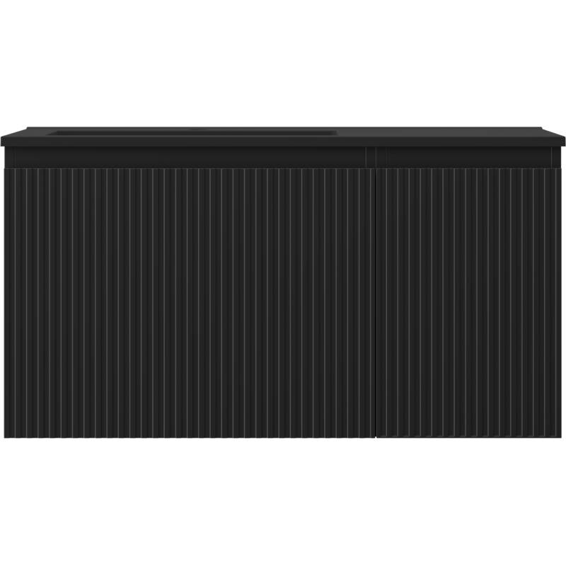 Mexen Rivel kúpeľňová skrinka 90 cm s umývadlom Otis ľavým, 1S, 1D, ryhovaná, čierna mat - 91A23-09047-3-BBFF71-W18L71