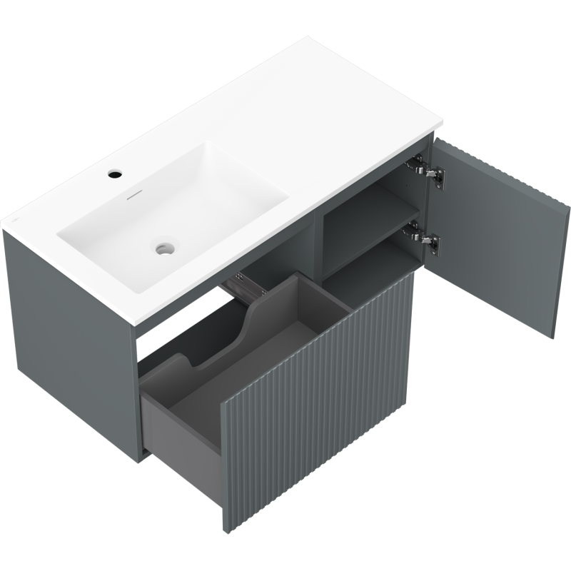 Mexen Rivel kúpeľňová skrinka 100 cm s umývadlom Otis ľavá, 1S, 1D, ryhovaná, grafit mat/biela mat - 91A23-10047-3-BBFF66-W18L01