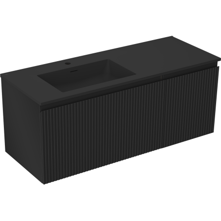 Mexen Rivel kúpeľňová skrinka 120 cm s umývadlom Otis ľavým, 1S, 1D, ryhovaná, čierna mat - 91A23-12047-3-BBFF71-W18L71