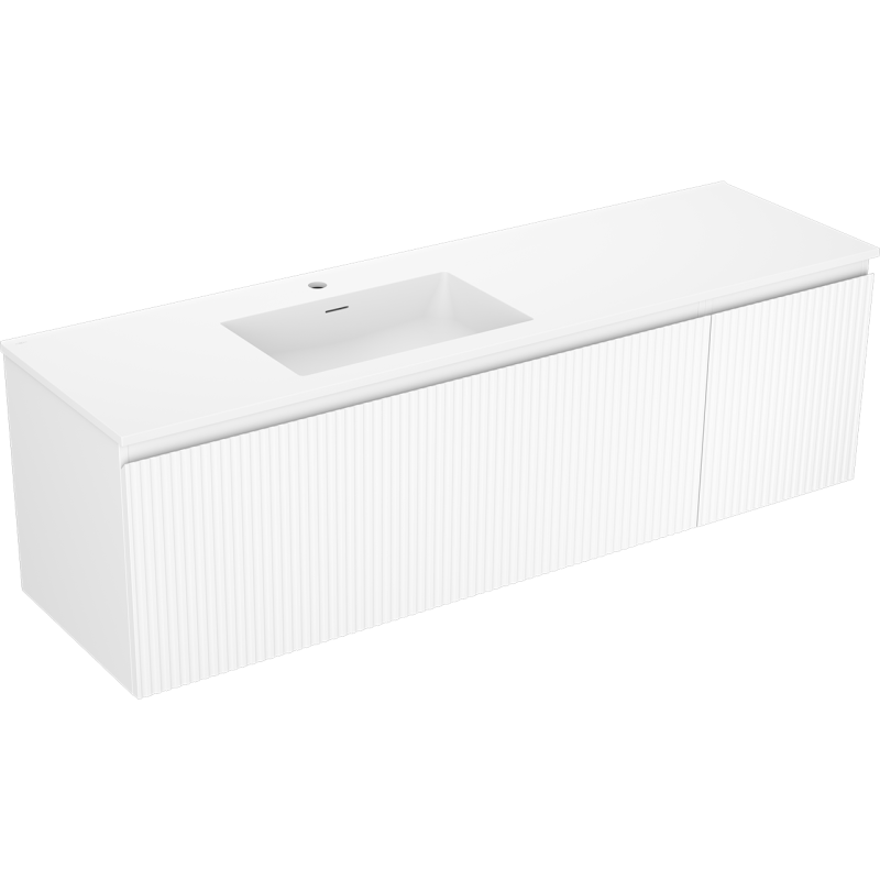 Mexen Rivel kúpeľňová skrinka 160 cm s umývadlom Otis ľavá, 1S, 1D, ryhovaná, biela mat - 91A23-16047-3-BBFF01-W18L01
