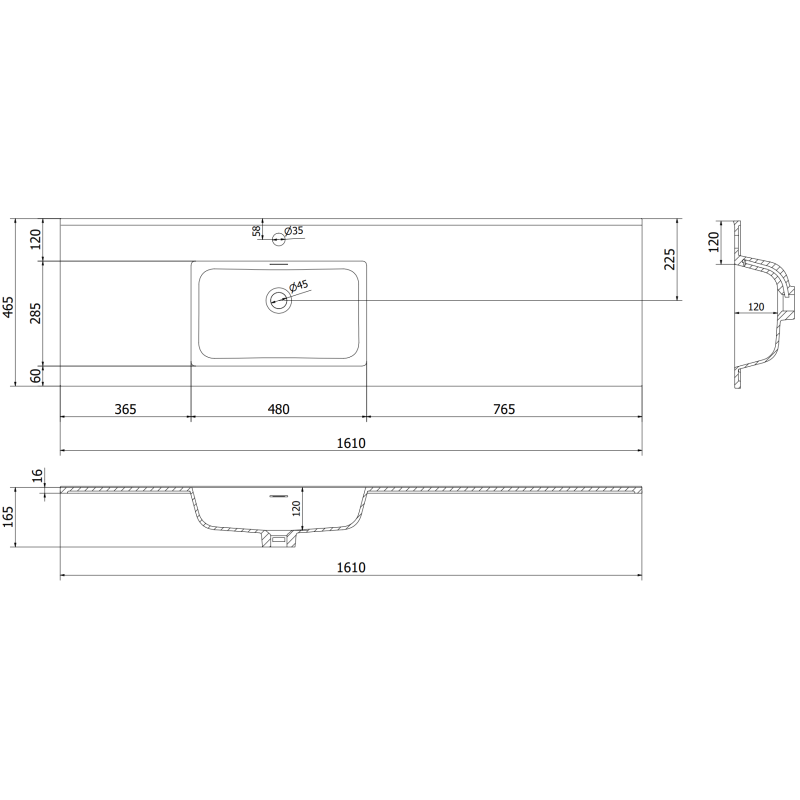Mexen Rivel kúpeľňová skrinka 160 cm s umývadlom Otis ľavá, 1S, 1D, ryhovaná, biela mat - 91A23-16047-3-BBFF01-W18L01