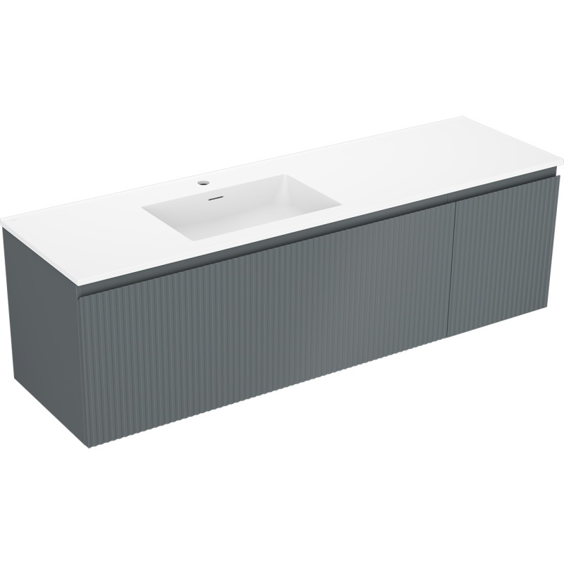 Mexen Rivel kúpeľňová skrinka 160 cm s umývadlom Otis ľavá, 1S, 1D, ryhovaná, grafit mat/biela mat