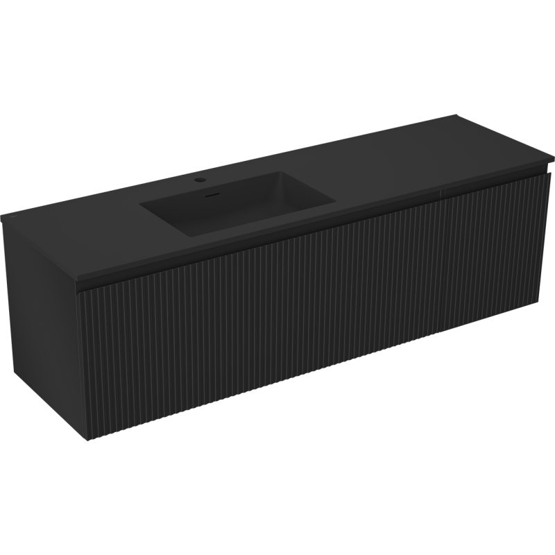 Mexen Rivel kúpeľňová skrinka 160 cm s umývadlom Otis ľavým, 1S, 1D, ryhovaná, čierna matná - 91A23-16047-3-BBFF71-W18L71