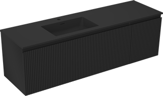Mexen Rivel kúpeľňová skrinka 160 cm s umývadlom Otis ľavým, 1S, 1D, ryhovaná, čierna matná - 91A23-16047-3-BBFF71-W18L71