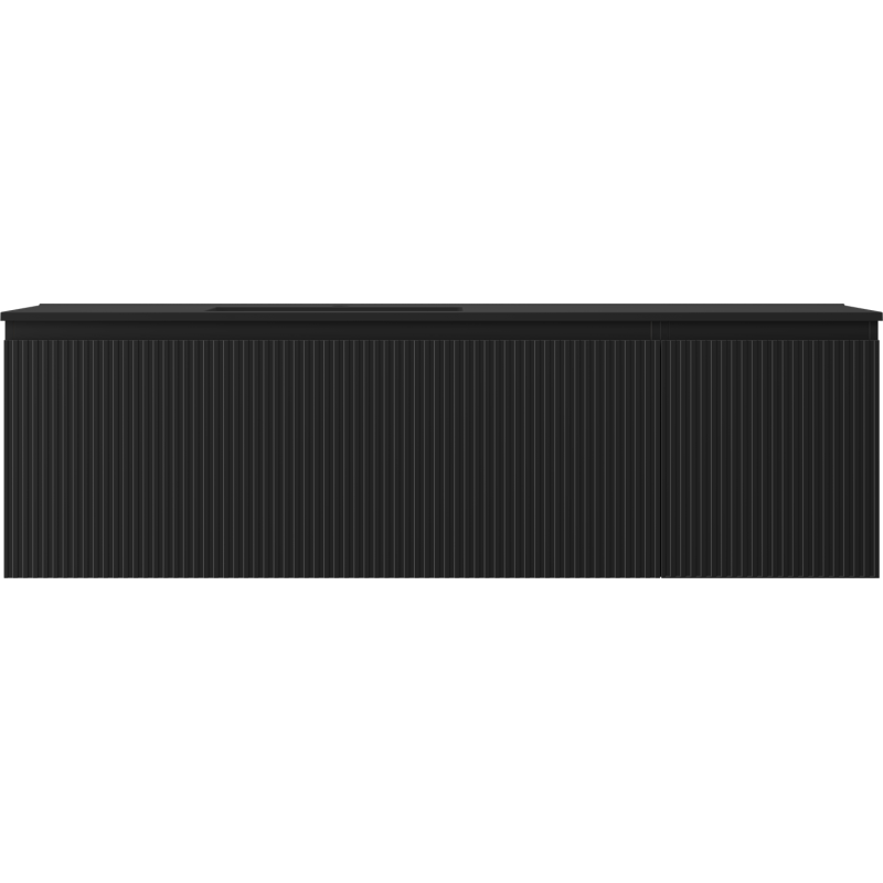 Mexen Rivel kúpeľňová skrinka 160 cm s umývadlom Otis ľavým, 1S, 1D, ryhovaná, čierna matná - 91A23-16047-3-BBFF71-W18L71