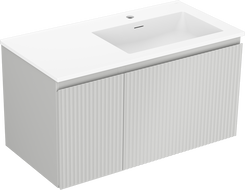 Mexen Rivel kúpeľňová skrinka 90 cm s umývadlom Otis pravá, 1S, 1D, ryhovaná, šedá mat/biela mat - 91A23-09047-3-BBFF62-W18P01