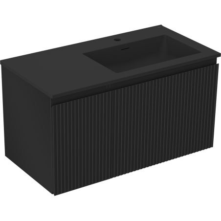 Mexen Rivel kúpeľňová skrinka 90 cm s umývadlom Otis pravá, 1S, 1D, ryhovaná, čierna mat - 91A23-09047-3-BBFF71-W18P71