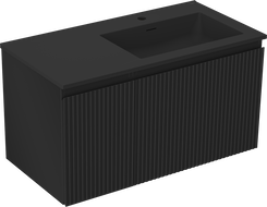 Mexen Rivel kúpeľňová skrinka 90 cm s umývadlom Otis pravá, 1S, 1D, ryhovaná, čierna mat - 91A23-09047-3-BBFF71-W18P71