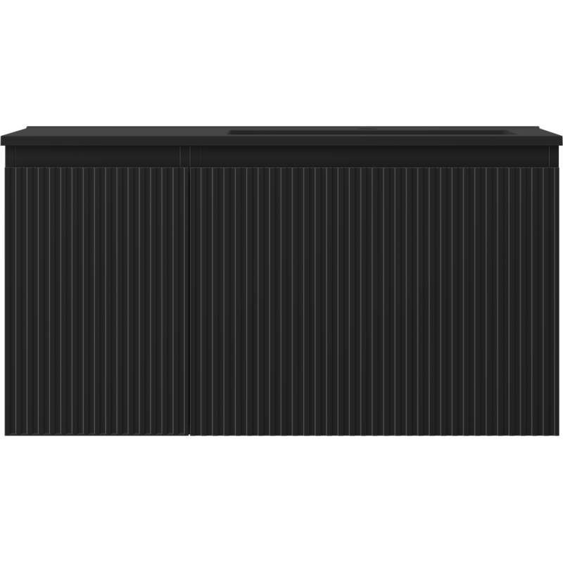 Mexen Rivel kúpeľňová skrinka 90 cm s umývadlom Otis pravá, 1S, 1D, ryhovaná, čierna mat - 91A23-09047-3-BBFF71-W18P71